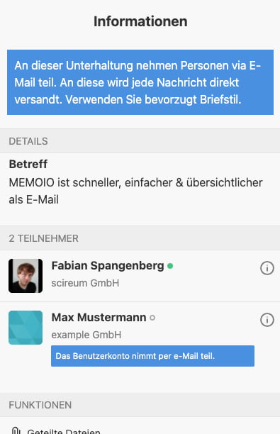 E-Mail Nutzer in MEMOIO