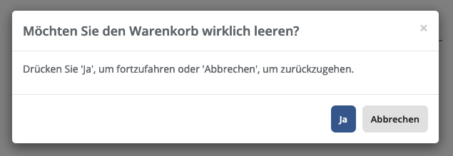 Bestätigung: Warenkorb löschen in SellSite