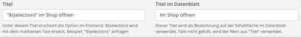 Datenblatt Selektionsaufruf