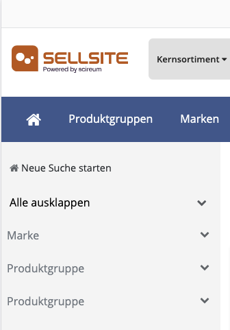 SellSite eingeklappte Filter