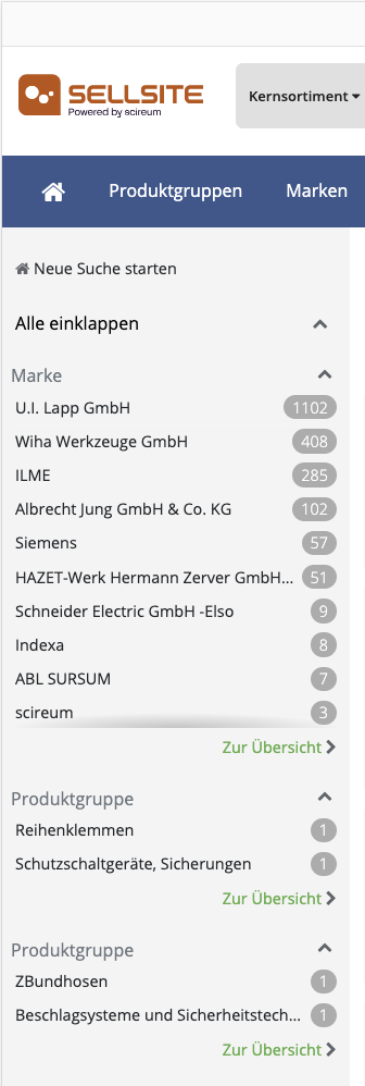 SellSite Filter einklappen